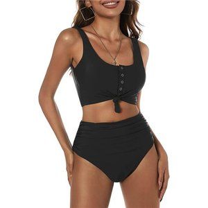Women's High Waisted Bikini Scoop Neck Swimsuit Two Pieces Bathing Suit